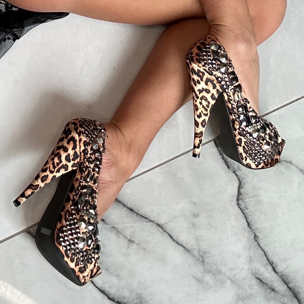 Kiss Kouture Leopard Stiletto Studded Pump Heel